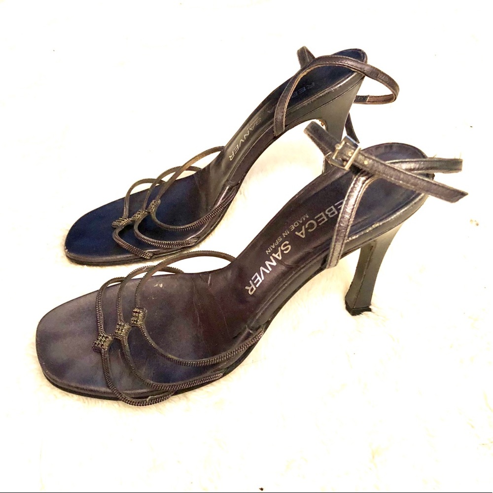 Rebeca Sanver Navy Blue Strappy Leather Heels